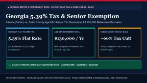 2026 Georgia 5.39 Percent Flat Income Tax 130k Retirement Exclusion and Cobb vs Fulton Property Tax Map