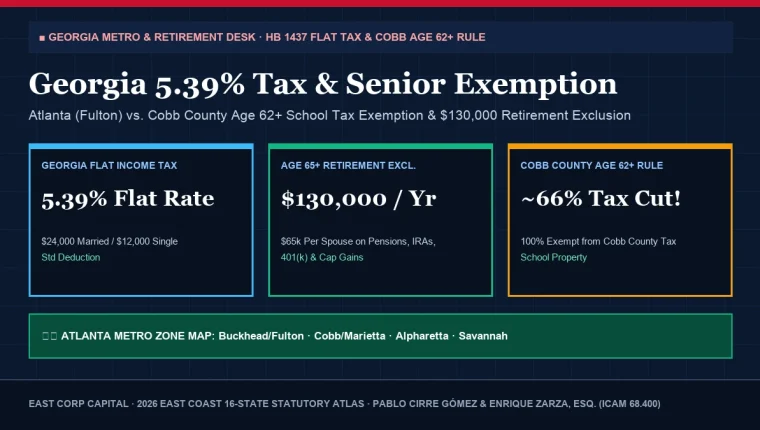 2026 Georgia 5.39 Percent Flat Income Tax 130k Retirement Exclusion and Cobb vs Fulton Property Tax Map