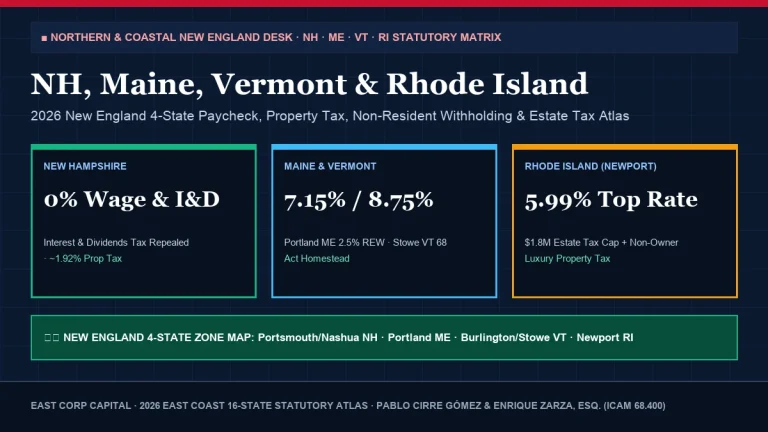 2026 Northern and Coastal New England 4 State Tax Comparison Map New Hampshire Maine Vermont Rhode Island