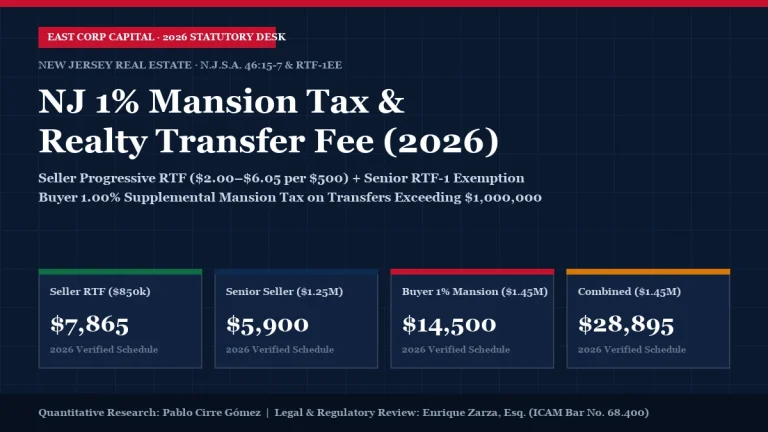 2026 New Jersey 1 Percent Mansion Tax and Seller Realty Transfer Fee RTF-1 Calculator Chart