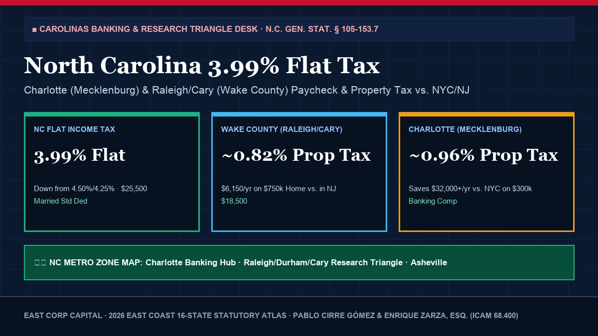 2026 North Carolina 3.99 Percent Flat Income Tax and Charlotte Raleigh Property Tax Zone Map