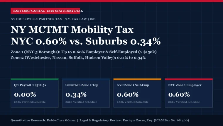 2026 New York MCTMT MTA Mobility Payroll and Self-Employed Tax Calculator Zone 1 NYC vs Zone 2 Suburbs