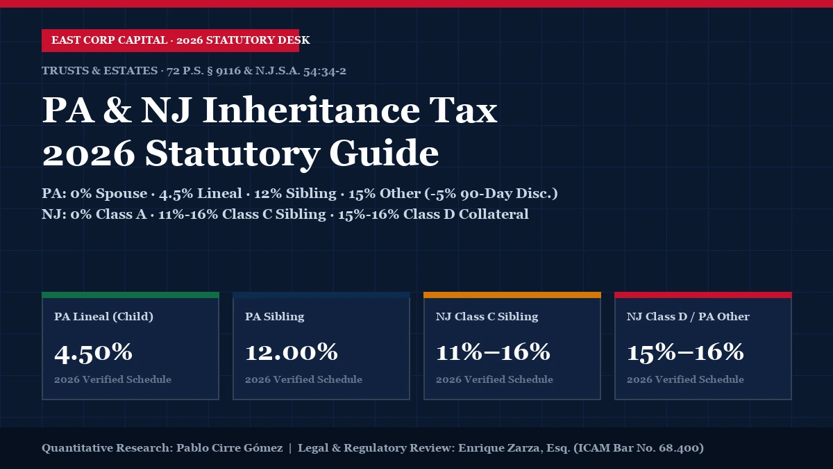 2026 Pennsylvania and New Jersey Inheritance Tax Calculator and Class A C D Statutory Rates Chart
