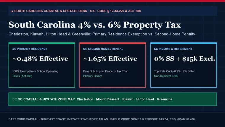 2026 South Carolina 4 Percent Primary Residence vs 6 Percent Second Home Property Tax Map Charleston Hilton Head
