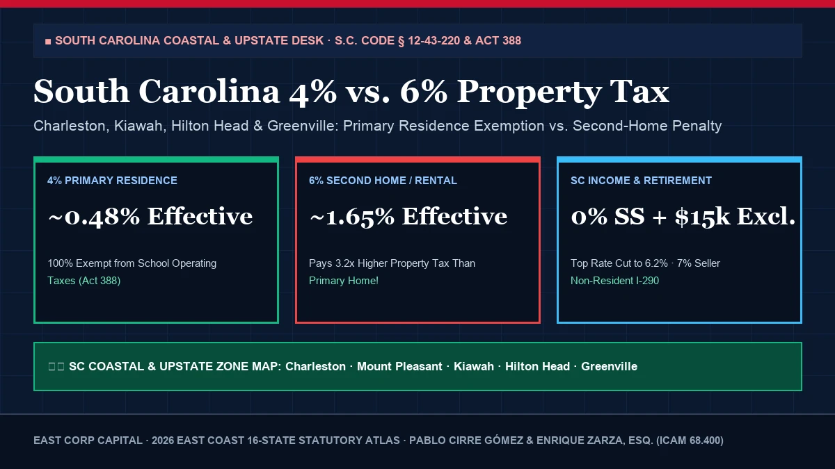 2026 South Carolina 4 Percent Primary Residence vs 6 Percent Second Home Property Tax Map Charleston Hilton Head